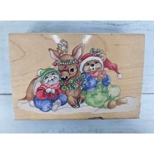 Stamps Happen Christmas Theme 80069 Rubber Wood Snow animal deer bunny bear owl